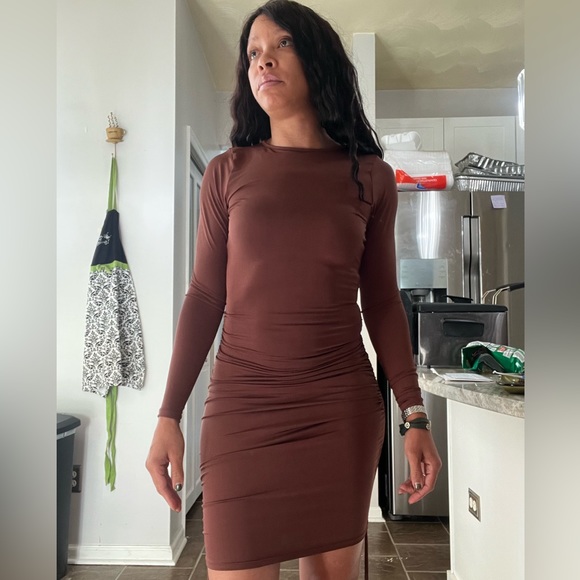 Windsor Brown Long Sleeve Fitted Midi Dress - Picture 6 of 11